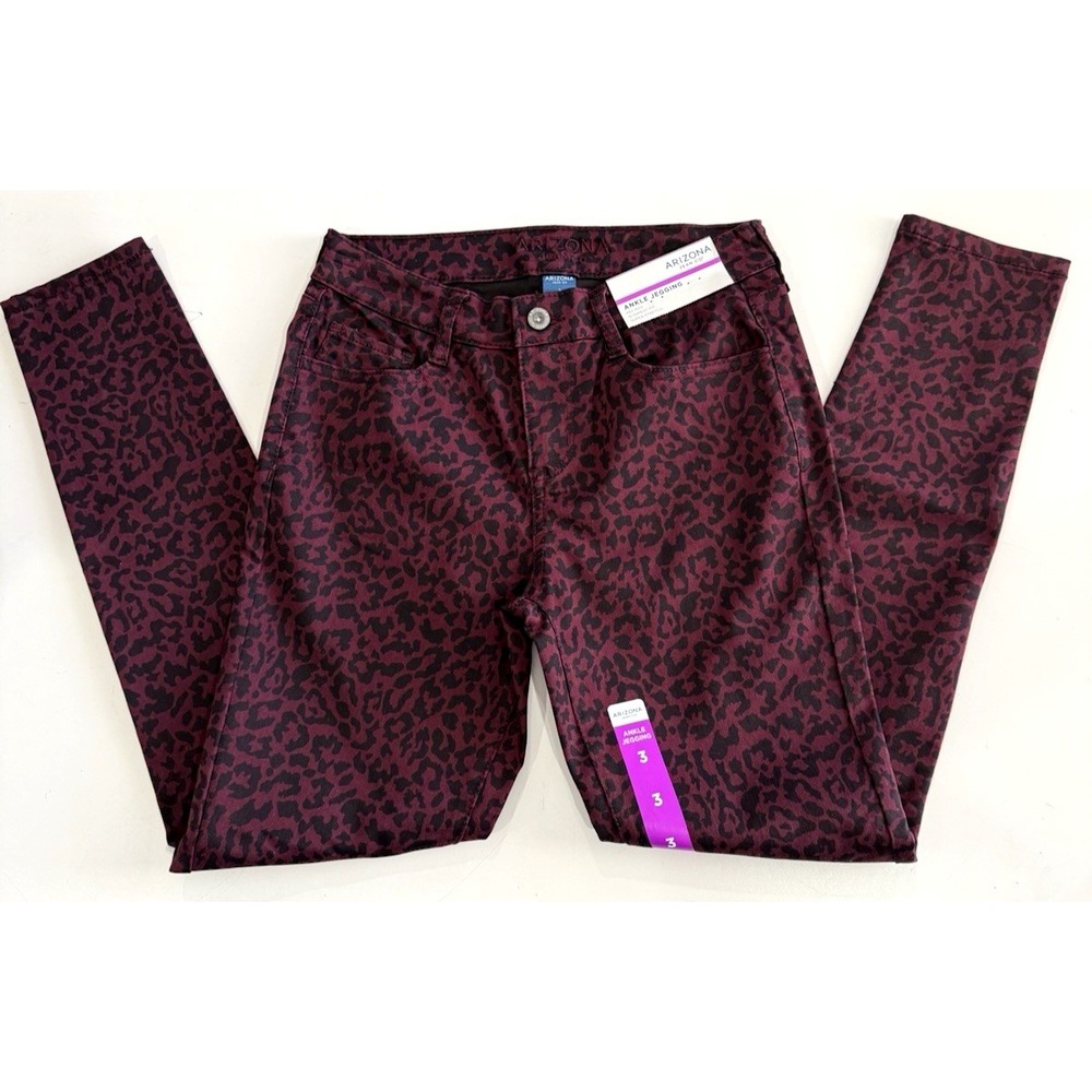Arizona Women's Ankle Leggings Cheetah Size 3 Mid Rise Slim Fit, Super Stretch